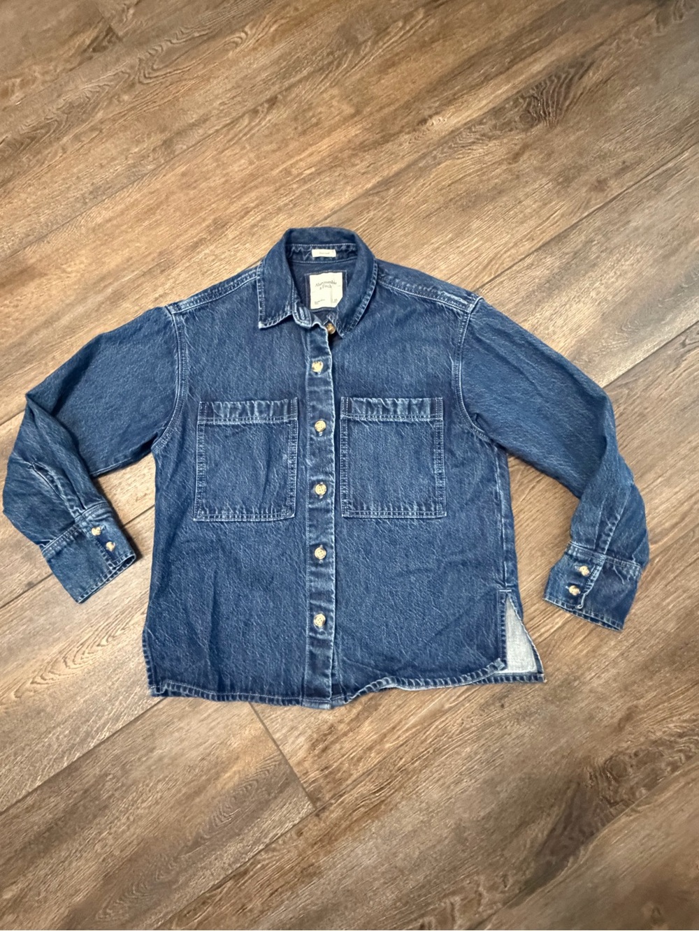 Abercrombie & Fitch Dark Blue Denim Button-Down Oversized Shirt